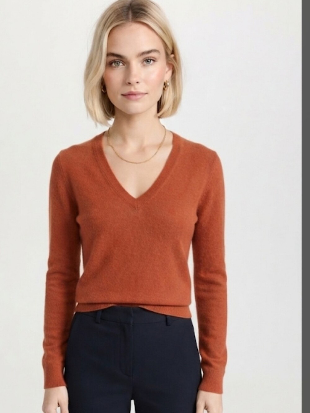 TSE Pure Wool Burnt Orange Top Sweater V Neck Size Small